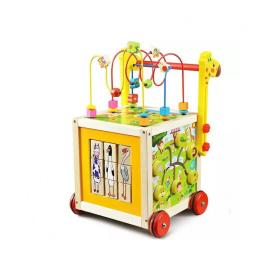Jucărie Educativă Montessori Multifuncțională cu Roți, Multicolor, Lemn