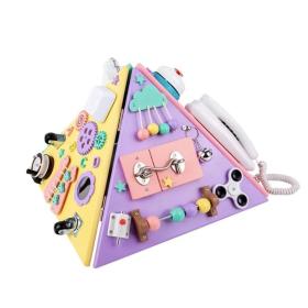 Jucărie Educativă Montessori Piramida Multifuncțională, Multicolor, Lemn și Plastic