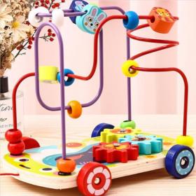 Jucărie Educativă Multifuncțională Montessori tip Mașinuță cu Sfoară, Lemn