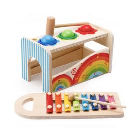 Jucărie Interactivă tip Cutia Muzicală cu Xilofon și Biluțe Multicolore, 6 Piese, Lemn