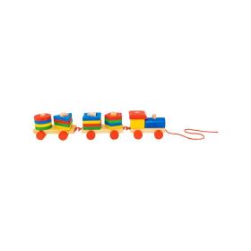 Jucărie tip Trenulețul cu Forme Geometrice, Multicolor, 21 Piese, Lemn