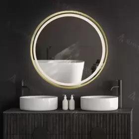Oglinda LED Touch Rubino, functie Dezaburire,, 70x70cm,  Rama Aurie, colectia Marcello Funghi