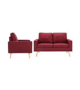 Set Canapea cu 2 Locuri și Fotoliu, Material Textil, Roșu Vin