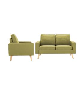 Set Canapea cu 2 Locuri și Fotoliu, Material Textil, Verde