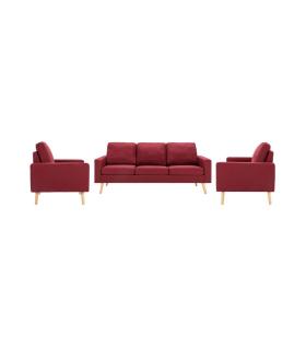 Set Canapea cu 3 Locuri, 2 Locuri și Fotoliu, Material Textil, Roșu Vin