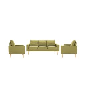 Set Canapea cu 3 Locuri, 2 Locuri și Fotoliu, Material Textil, Verde