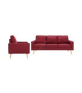 Set Canapea cu 3 Locuri și Fotoliu, Material Textil, Roșu Vin