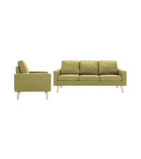 Set Canapea cu 3 Locuri și Fotoliu, Material Textil, Verde