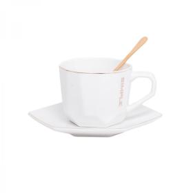 Set Ceașcă de Cafea cu Farfuriuță și Linguriță, Alb, 200 ml