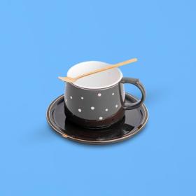 Set Ceașcă de Cafea cu Farfuriuță și Linguriță, Maro, 200 ml