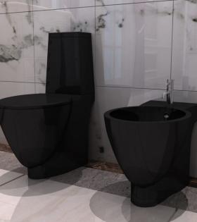 Set: Vas de Toaletă și Bideu din Ceramică, Negru