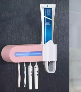 Suport cu Sterilizator UV pentru Periuțe de Dinți și Dozator Pastă, Alb, Plastic, 001UV/WH