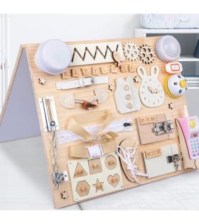 Tablă Magnetică Educativă Multiuncțională Montessori cu Încuietori,  8 Carioci, Lemn și Plastic
